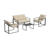 Outsunny Juego de Muebles de Jardín de 4 Piezas para 4 Personas con Sofá de 2 Plazas, 2 Sillones y 1 Mesa Baja, 3 Cojines, Muebles de Jardín para Terraza, Acero Negro, Poliéster Beige Gris claro
