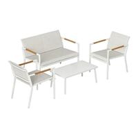Outsunny Juego de muebles de jardín para 4 personas, transpirable, salón de jardín con sofá de 2 plazas, 2 sillones de mesa de metal, resistente a la intemperie, muebles de balcón para exteriores