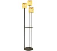 Outsunny Lámpara de Pie Boho Rattán Solar 3 Luces con Estante Amarilla | Luz de jardín independiente, luces autoencendido/apagado, IP44 impermeable, porche/pasillo/terraza