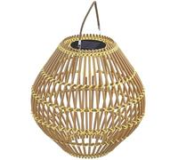 Outsunny Lámpara solar de jardín de ratán, lámpara solar impermeable con sensor de luz, lámpara LED de jardín con diseño de tambor, para terraza, balcón, acero, amarillo
