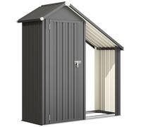 Outsunny Leñero Exterior con Armario para Herramientas, 0.77 m², 150x66x162 cm, en Acero Galvanizado, Gris oscuro