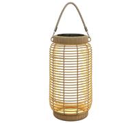 Outsunny Linterna de Jardín de Ratán Farola Solar de Exterior con Panel Solar Luces LED Encendido y Apagado Automático para Interior y Exterior Ø18x37 cm Arena Arena 18x18x37cm