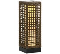Outsunny Linterna de Jardín de Ratán Sintético Farola Solar con Luces LED Encendido y Apagado Automático para Terraza Balcón Patio 15,5x15,5x46 cm Arena