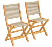 Outsunny Lote de 2 Sillas de Jardín Plegables Sillas de Balcón en Madera de Acacia FSC Asiento en Cuerda Trenzada Natural y Beige Aosom España