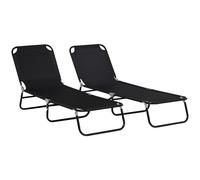 Outsunny Lote de 2 tumbonas plegables con respaldo reclinable en 5 posiciones, estructura de acero, negro Aosom España