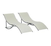 Outsunny Lote de 2 tumbonas Plegables, Tumbona de Exterior de Aluminio y textilene, Tumbona de Exterior para Patio terraza Playa, Carga 120 Kg, Beige