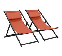 Outsunny Lote de 2 tumbonas, tumbona plegable con reposacabezas en textilene reclinable 60 x 100 x 85 cm, rojo ladrillo Aosom España