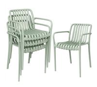 Outsunny Lote de 4 Sillas de Jardín Apilables de Polipropileno Anti-UV con Reposabrazos y Respaldo de Listones Ergonómico Gris Verde Aosom España