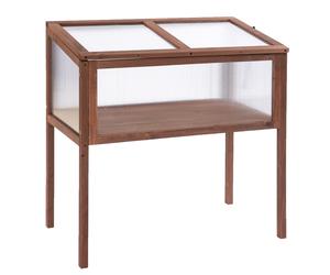 Outsunny Maceta de Madera para Frío 90 x 50 x 93 cm Mesa de Crecimiento con Cubierta resistente al clima Caja de Hierbas para Jardín, Balcón y Terraza Marrón