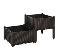 Outsunny Macetas Exterior Cuadradas Conjunto de 2 Jardinera para Flores y Vegetales con Agujeros de Drenaje y Patas Altas 40x40x26/44cm Aosom España
