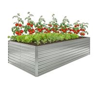 Outsunny Macetero Cuadrado de Jardín 240x120x60cm Gris | Macetero elevado galvanizado, rectangular, borde de seguridad, fondo abierto, para flores y verduras