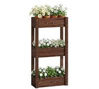 Outsunny Macetero Elevado 3 Niveles Madera, Drenaje, 60x25x120 cm | Cama elevada de jardín sobre patas, forro, macetero elevado exterior, para verduras, hierbas, flores
