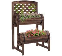 Outsunny Macetero Elevado con Patas Huerto 42x49x80 cm Marrón | Con enrejado cuadrado, 2 niveles, cama elevada, para terraza, balcón, jardín