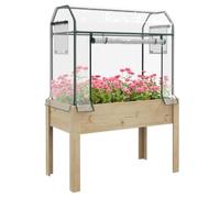 Outsunny Macetero Madera elev. Cubierta inv. 115x60x165cm Transp. | Cubierta de plástico, forro de cama, cama de jardín elevada, para verduras, flores, hierbas