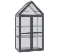 Outsunny marco frío mini invernadero 3 niveles puertas dobles Madera policarbonato natural Gris