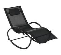 Outsunny Mecedora de Exterior Tumbona Mecedora con Reposacabezas Reposabrazos y Marco Metálico Carga 120 kg para Interior y Exterior 155x61x88 cm Negro
