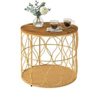 Outsunny: Mesa auxiliar de 50 cm de diámetro, resistente a la intemperie, mesa de jardín con aspecto de ratán, color teca