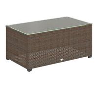 Outsunny Mesa auxiliar de ratán de polietileno con parte superior de vidrio templado, mesa auxiliar rectangular de mimbre con marco de acero para patio, balcón, 90 x 50 x 38 cm, color marrón