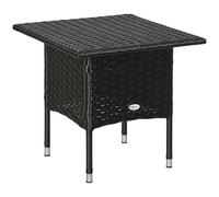 Outsunny Mesa auxiliar de ratán, mesa de café al aire libre, con tablero de plástico debajo de la mesa tejida completa para patio, jardín, balcón, color negro