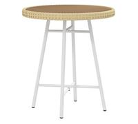 Outsunny Mesa Auxiliar de Ratán Sintético Mesa de Centro Redonda con Tablero de Madera Plástica y Marco de Acero Galvanizado Carga 30 kg para Terraza Balcón Jardín 50x50x55 cm Natural