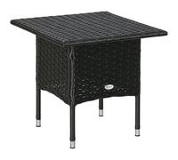 Outsunny Mesa Auxiliar de ratán y Mesa de café Exterior Negro | Tablero de plástico debajo de la tapa completamente tejida, para balcón