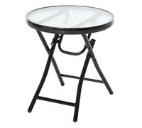 Outsunny Mesa de jardín redonda plegable de vidrio Ø45x50 cm Negro con hebilla de seguridad