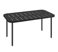 Outsunny Mesa auxiliar para exterior, mesa de patio metálica rectangular resistente a la intemperie con tablero de lamas para exteriores
