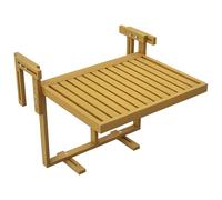 Outsunny Mesa Auxiliar Plegable para balcón, Altura Regulable de 40,5 a 55 cm, Mesa Auxiliar para barandilla de Madera de Pino, Uso Exterior e Interior para balcón, Color Madera.