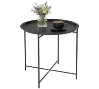 Outsunny mesa auxiliar redonda mesa de jardín exterior con bandeja extraíble patas plegables mesa para exterior terraza patio ø46x50 cm negro 50 cm