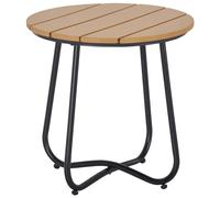 Outsunny Mesa Auxiliar Redonda con Diseño de Listones Ø49x48 cm Natural y Negro