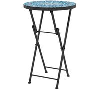 Outsunny Mesa Auxiliar Redonda de Jardín Plegable con Encimera de Mosaico y Almohadillas Antideslizantes Ø35,5x55 cm Azul