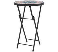 Outsunny Mesa Auxiliar Redonda de Jardín Plegable con Encimera de Mosaico y Almohadillas Antideslizantes Ø35,5x55 cm Multicolor