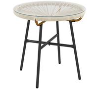 Outsunny Mesa Auxiliar Redonda de Ratán Sintético Crema para Exteriores con Encimera de Vidrio Templado Ideal para Jardín Ø50x50 cm Aosom España