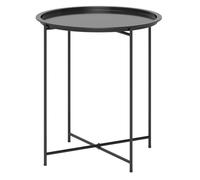 Outsunny Mesa Auxiliar Redonda Mesa de Jardín Exterior con Bandeja Extraíble Patas Plegables Mesa para Exterior Terraza Patio Ø46x50 cm Negro