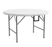 Outsunny Mesa Auxiliar Redonda Mesa de Jardín Plegable con Marco de Acero y Encimera de HDPE Carga 80 kg Ø122x73 cm Blanco Aosom España
