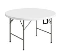 Outsunny mesa auxiliar redonda mesa de jardín plegable con marco de acero y encimera de hdpe carga 80 kg para interior y exterior ø122x73 cm blanco 122 cm