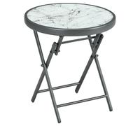 Outsunny Mesa baja plegable mesa auxiliar plegable sobre efecto mármol en vidrio templado estructura metálica redonda Ø45 x 50 cm blanco Aosom España