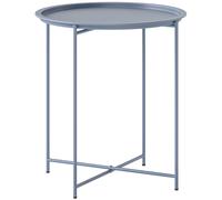 Outsunny Mesa Baja Redonda Mesa Auxiliar Tablero Extraíble con Borde Elevado Patas Plegables en Metal Ø46x50cm Azul Grisáceo