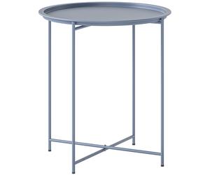 Outsunny Mesa Baja Redonda Mesa Auxiliar Tablero Extraíble con Borde Elevado Patas Plegables en Metal Ø46x50cm Azul Grisáceo