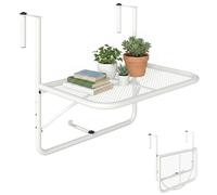 Outsunny Mesa Colgante de Balcón con Brazo Regulable y Altura Ajustable en 3 Posiciones Marco Metálico Carga Máx. 30 kg 60x56x50 cm Blanco
