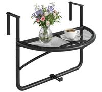 Outsunny Mesa Colgante de Balcón Semicircular 60x47x50 cm Ajustable en Altura Simple y Conveniente para Barandilla de Balcón Terraza Patio Black