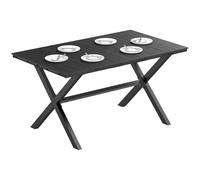 Outsunny mesa de comedor de jardín rectangular, mesa de terraza exterior 150x90x74 cm, con encimera de hdpe de listones y estructura metálica, para 6 personas, carga 50 kg, para patio, balcón, negro