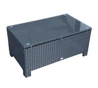 Outsunny Mesa de Centro de Jardín con Encimera de Cristal Templado de Ratán Sintético 85x50x39 cm Gris Aosom España