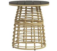 Outsunny Mesa de Centro de Jardín, Mesa Auxiliar Exterior Redonda de Resina con Aspecto Ratán de Metal y Bandeja Compuesta, Mesita Terraza, Muebles Exterior, dim. Ø45 x 50 cm