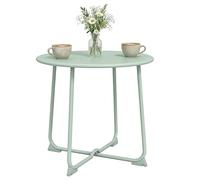 Outsunny Mesa de centro exterior para 2 personas, mesa de jardín redonda, base en X, estructura de metal, para balcón, patio, terraza, Ø 50 x 45,5 cm, verde oscuro