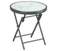 Outsunny Mesa de centro plegable, mesa auxiliar plegable, bandeja de cristal templado, estructura de metal, mesa de jardín, redonda de 45 cm, para patio o balcón jardín, color blanco