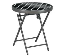 Outsunny Mesa de centro plegable, mesa auxiliar plegable, bandeja de cristal templado, estructura de metal, mesa de jardín, redonda de 45 cm, para patio o balcón jardín, blanco y negro