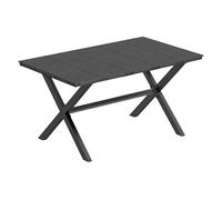 Outsunny mesa de comedor de jardín rectangular, mesa de terraza exterior 150x90x74 cm, con encimera de hdpe de listones y estructura metálica, para 6 personas, carga 50 kg, para patio, balcón, negro