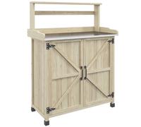 Outsunny Mesa de Cultivo para Jardín con Armario y Estantes, 90,5x41x124,5 cm, Madera Natural Aosom España