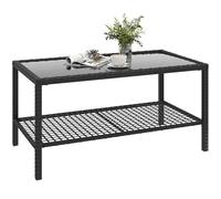 Outsunny Mesa de Jardín de Ratán con Estante para Patio 92x50x45 cm Negro